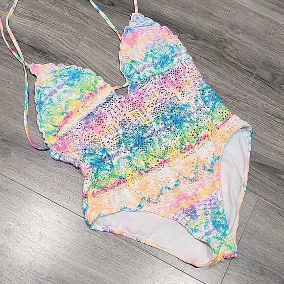 GUC OP Neon Crotched Sexy Boho One Piece Swimsuit - Picture 3 of 9